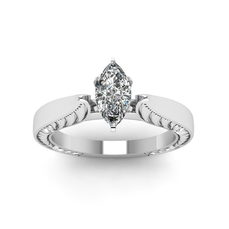 Vintage Oval Zircon Ring with Silver Coating