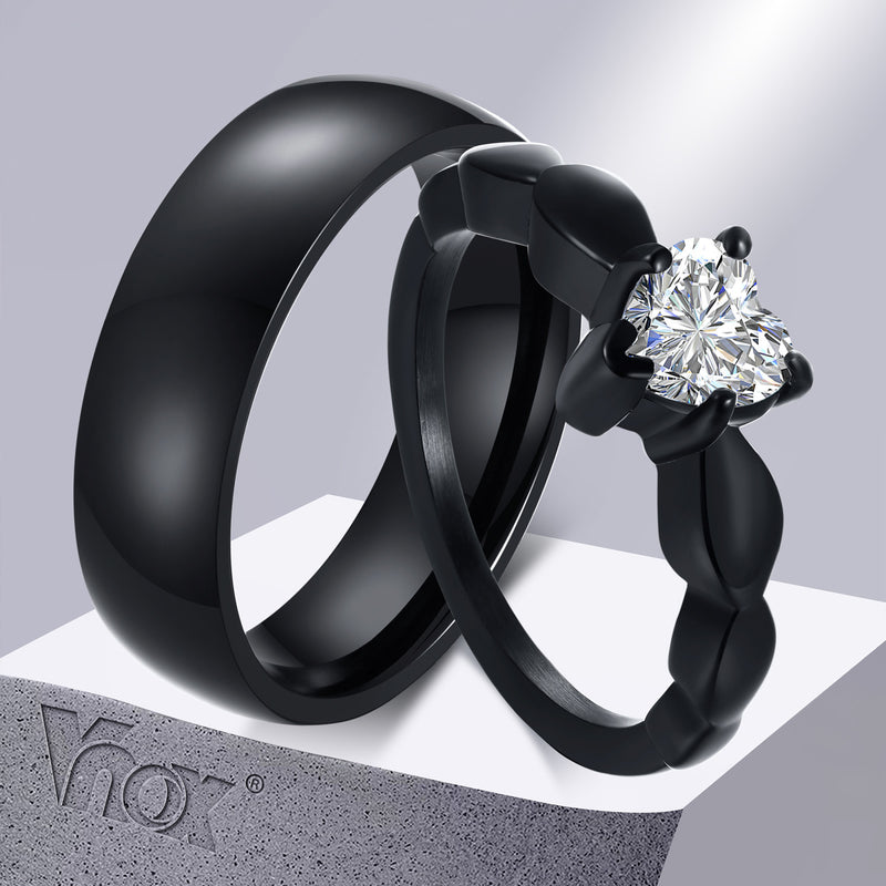 Romantic Heart Cubic Zirconia Stainless Steel Wedding Ring