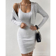 2023 Women's Long Sleeve Cardigan & Bodycon Dress Set