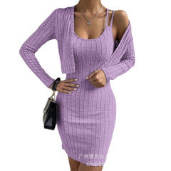 2023 Women's Long Sleeve Cardigan & Bodycon Dress Set